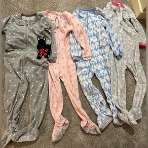 Lot of 4x Long Sleeve, Footed Fleece PJ’s for girls size 4T